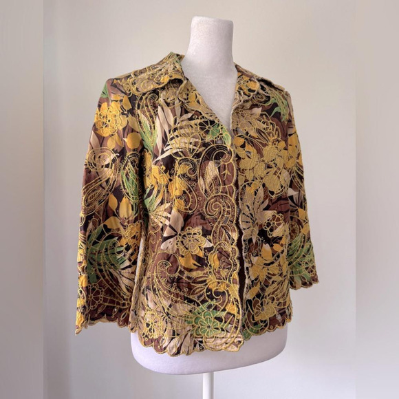 Vintage Y2K Trenz by Theresa Renz Floral Embroidered 3/4 Sleeve Jacket - Picture 2 of 6